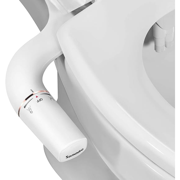 SAMODRA Ultra-Slim Hygienic Bidets Attachment for Existing Toilets - Adjustable Fresh Water Pressure Dual Nozzle (Frontal & Rear Wash) Easy to Install, Rose Gold