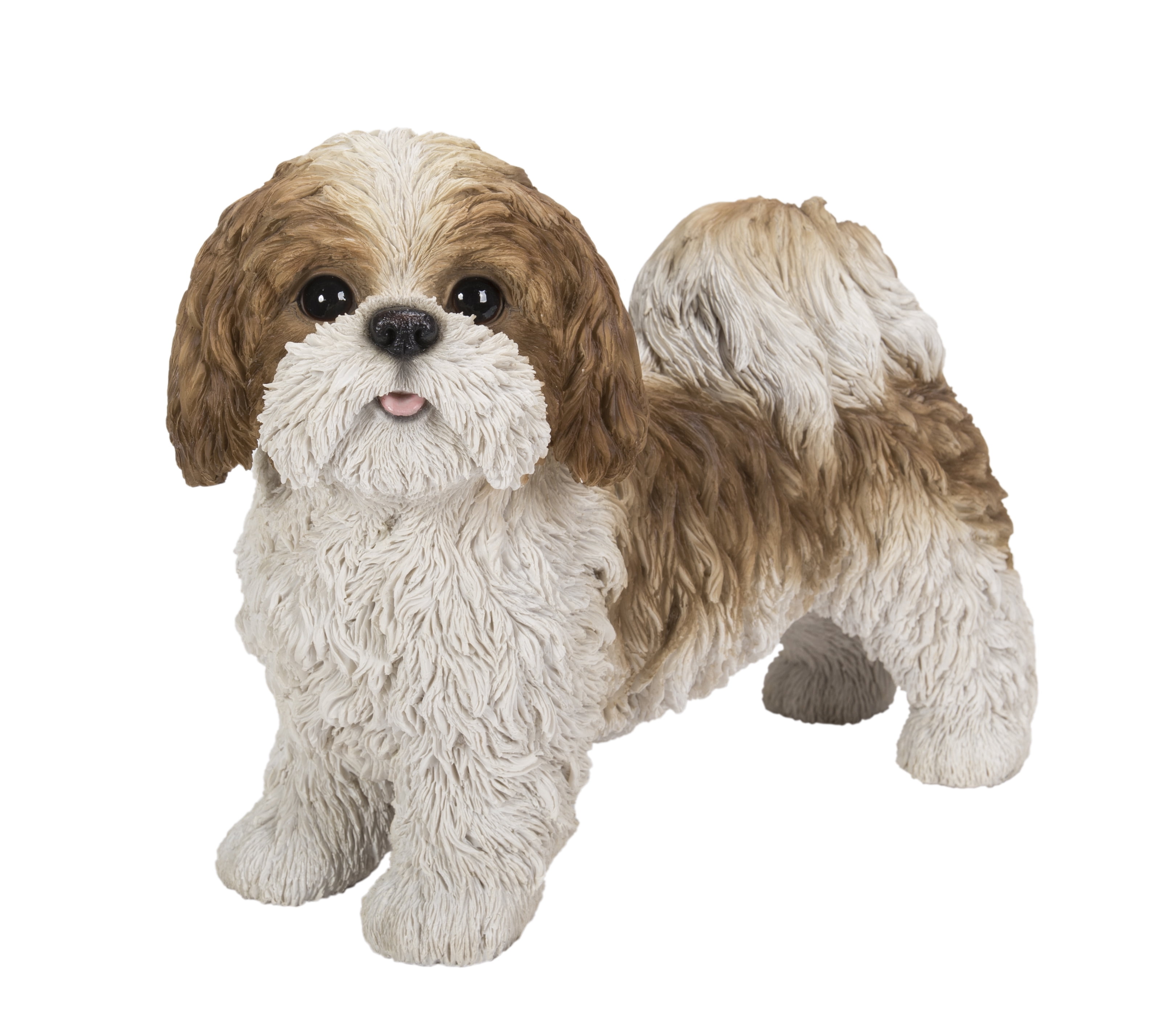 Statue d'Animal de Décoration de Jardin Brun et Blanc Debout Shih Tzu