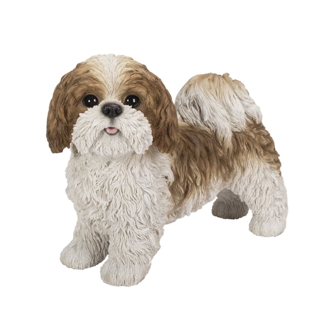 Statue d'Animal de Décoration de Jardin Brun et Blanc Debout Shih Tzu