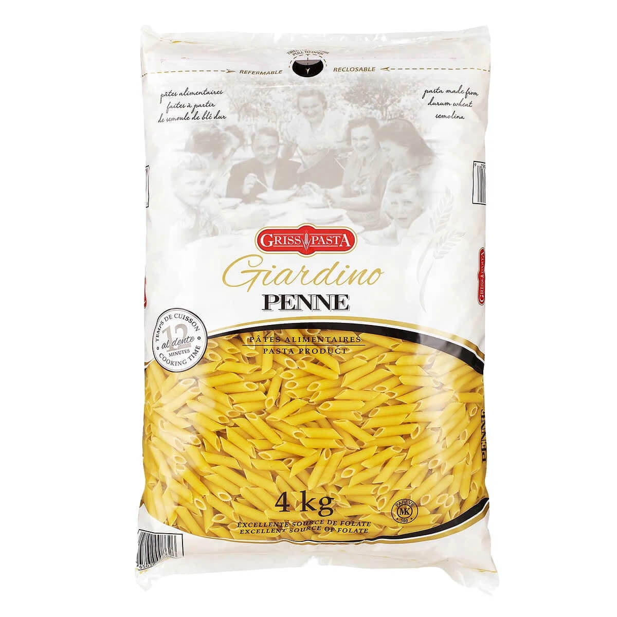 Griss Pasta Giardino Durum Wheat Semolina Penne Pasta, 4 kg – Bulk Italian-Style Penne for Sauces & Pasta Dishes