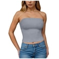 thumbnail image 4 of ZACPNCV 2PC Women's Shapewear Tube Tops Strapless Ruched Built-in Shelf Bra Casual Light Blue M, 4 of 8
