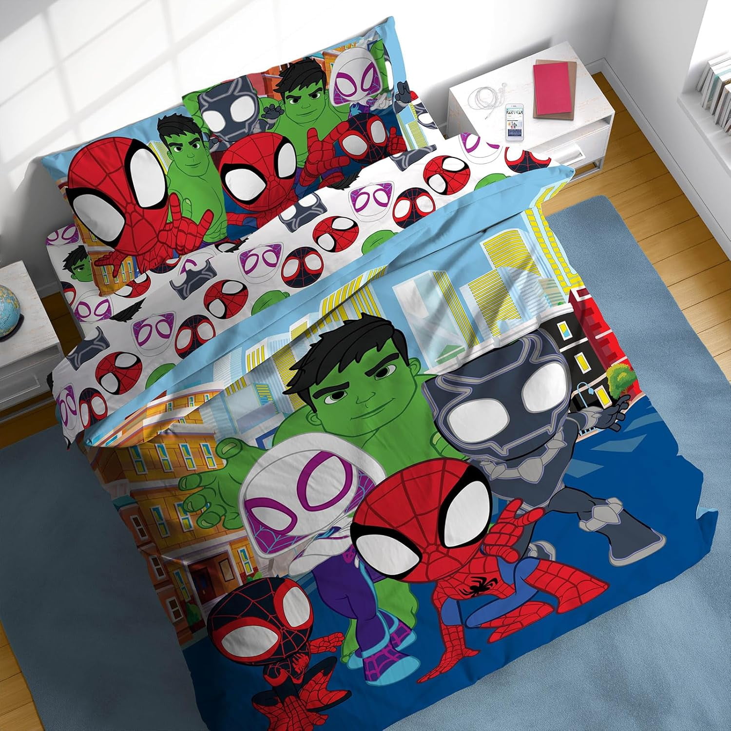 Sunny Side Up Marvel Spidey & His Amazing Friends Full Comforter Set - 7 Piece Kids Bedding Includes Comforter, Sheets & Pillow Cover - Super Soft Superheroes Microfiber Bed Set