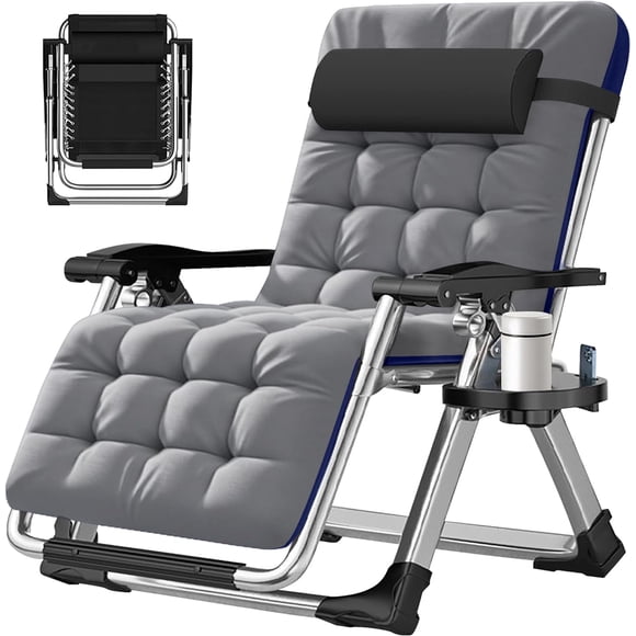 lilypelle Zero Gravity Chair,Premium Outdoor Lawn Folding Lounge Chairs,Sturdy Adjustable Reclining Patio Chairs with Removable Cushion,Headrest & Tray