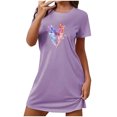 thumbnail image 1 of Mrat Chemises de Nuit Grande Taille pour Femmes Robe pour Femmes Vêtements de Nuit Manches Courtes Chemise de Nuit Décontractée Imprimée Robe de Sommeil Ample Confortable Pyjama Chemise de Nuit P-98 Violet m, 1 of 7