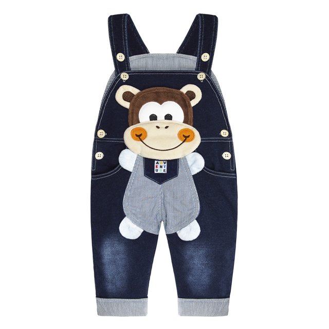 KIDSCOOL SPACE Salopette en Jean Tricotée Douce en Coton pour Bébé avec Dessin Animé 3D