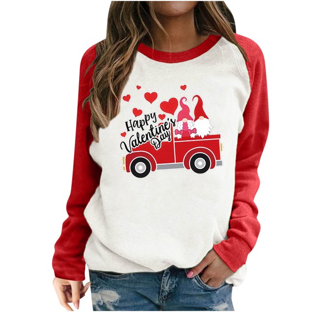 RKSTN Chandail en Molleton de la Saint-Valentin pour Femmes Mode Imprimé Lettre et Cœur Chandail en Molleton Manches Longues Col Rond Tops