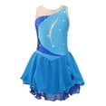 thumbnail image 1 of Nyeemya Kid Girls Ice Figure Skating Costume Patchwork Color Mesh Leotard Dress for Dance Performance Light Blue 10, 1 of 6
