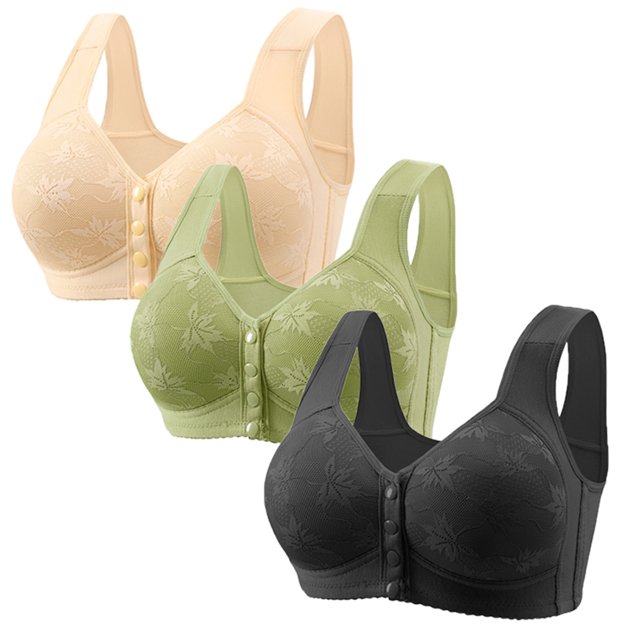 Timegard 3pc Front Closure Bras for Women Plus Size Wirefree Full Coverage Comfort Everyday Bralette