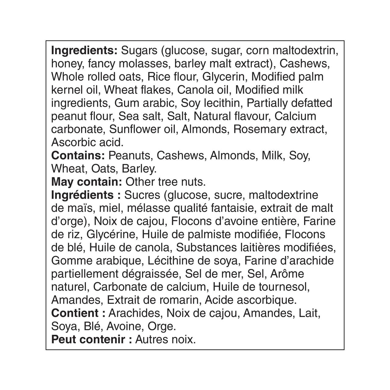 Great Value Barres Tendres aux Noix Sucrées et Salées aux Noix de Cajou