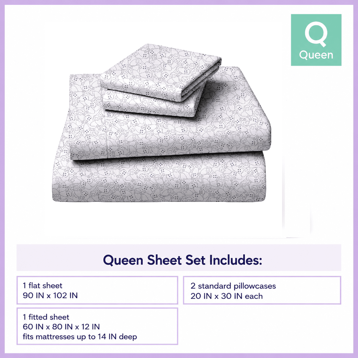 Mainstays Kids 220TC Cotton Gamer Double, 4 Piece Sheet Set