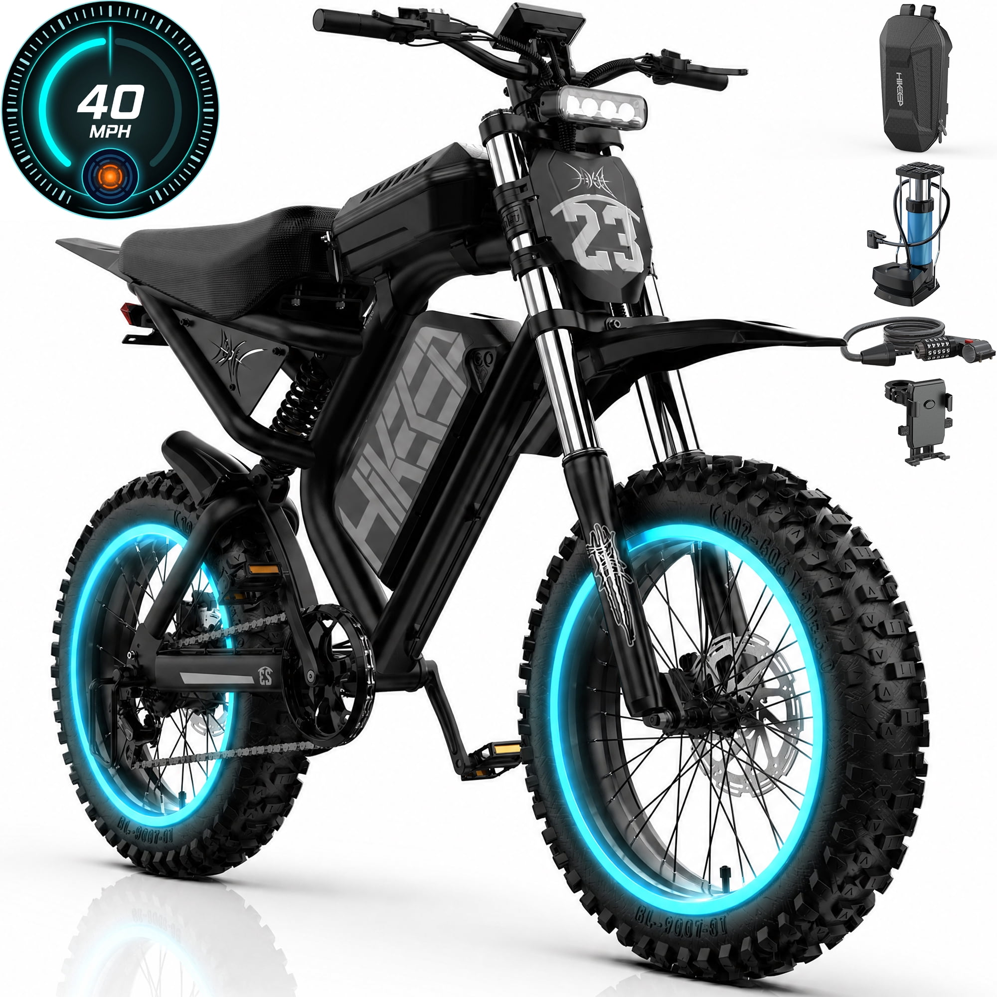 HiKeep 20 Inch Fat Tire Electric Bike for Adults, 1500W 3000W Motor Peak E-Mountain Bike, 52V 40Ah Battery, Max 40MPH Dirt Ebike, UL2849