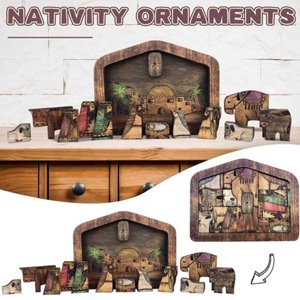 EGNMCR Nativity Puzzle With Wood Burned Design,Wooden Puzzles Jeu de Nativité Set Photo Frame puzzle Cadeaux d'anniversaire pour les enfants