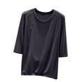 thumbnail image 1 of Timegard Hauts pour Femmes Col Rond Manches 3/4 Blouse Ample Confortable Décontractée Couleur Unie Pyjama T-Shirt Hauts, 1 of 6