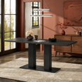 thumbnail image 4 of 71" Modern Dining Table For 6-8, White Marble Effect Rectangular Kitchen Table With Dual Pedestal Base,  Thick Tabletop Kitchen Table For Apartment & Home,,Black, 4 of 13
