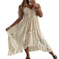 thumbnail image 1 of Robe Maxi Midi Bohème en Dentelle pour Femmes Été à Col en V à Bretelles Spaghetti à Fleurs Longues Robes Tenue de Plage Robe d'Été, 1 of 5