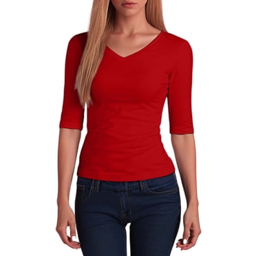 Lixiuxyad Women's V Neck Short Sleeve T Shirt Casual Basic Top Comfortable Soft Everyday Tee For Spring And Fall Red S