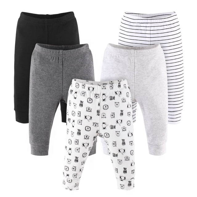 The Peanutshell Ensemble de 5 Pantalons pour Bébé Garçon Ou Fille, Motif Animaux Safari Gris,