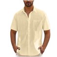 thumbnail image 1 of Admvng Chemises en Lin pour Hommes Décontractées Unies à Col Rabattu Chemise Boutonnée Manches Courtes P-2TG, 1 of 6