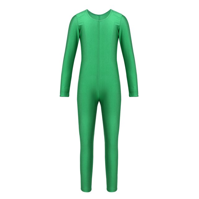 Jizyo Combinaison de Danse Ballet à Manches Longues pour Filles, Vert TG