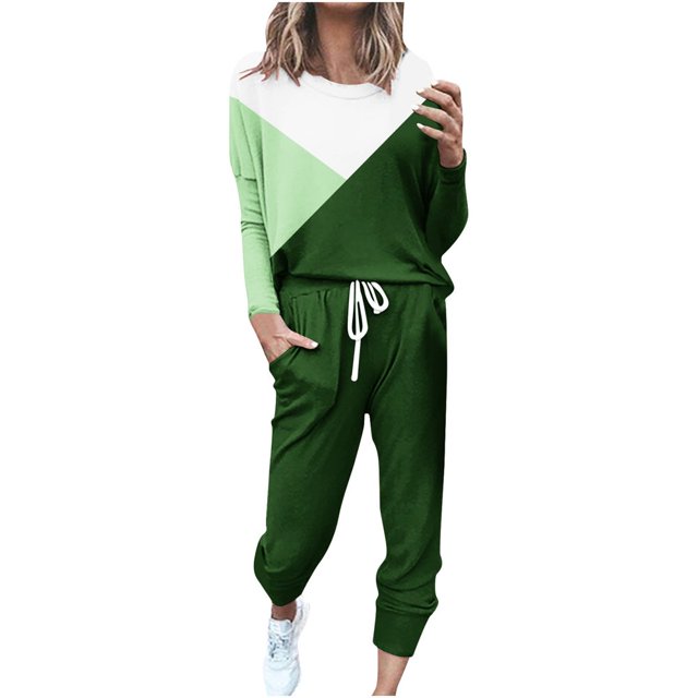 CHUANK Womens Sport Set Long Sleeve Patchwork Color with Loose Cozy Petite Sweatpant Trendy Fall Winter Suits (X-Large Pink)