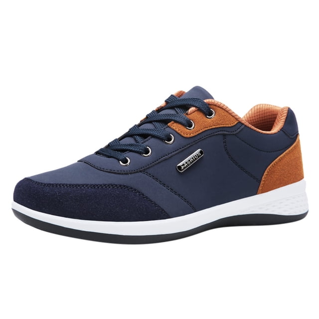 Lacets de Chaussures de Course pour Espadrilles Hommes Mode Décontractée à Lacets Chaussures de Sport de Course Respirantes Espadrilles. la Chaussure Présente une Tige Bleu Marine avec accents orange, un design à Bout Rond, et une Semelle Plate en Caoutchouc. Elle Est Légère, Antidérapante et Respirante, Convient à la Marche en Plein Air, aux Loisirs et aux occasions Décontractées. la Fermeture à Lacets Assure un Ajustement Sécuritaire, et la Doublure Intérieure Procure du Confort. la Chaussure Est Conçue pour Hommes et Offerte en Diverses Tailles, au Style Élégant et Polyvalent.