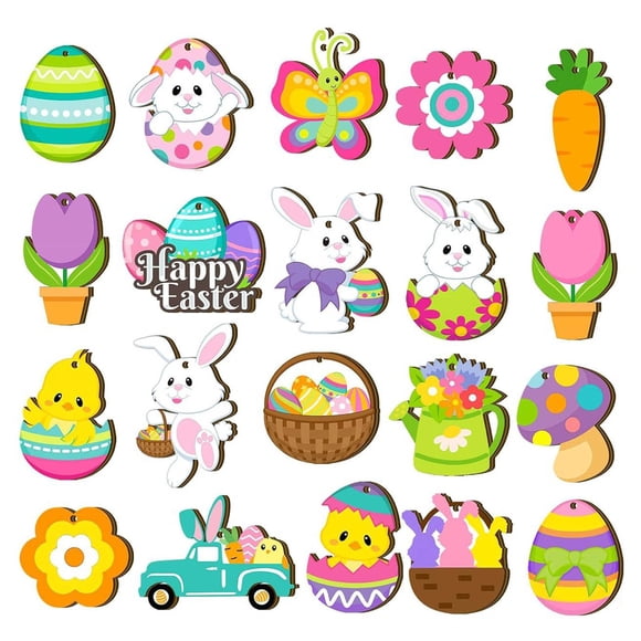 20Pcs Easter Decorations Easter Tree Decoration Easter Wooden Hanging Decorations And Other Easter Egg Ornaments Carrot For Easter Party Decorations