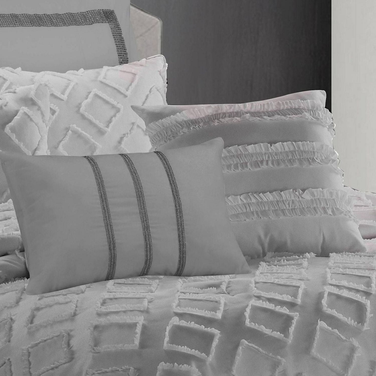 Safdie & Co. Comforter Set 7PC K Marysa Grey
