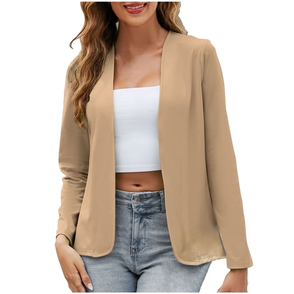 aohooy Women's Blazers On Sale Long Sleeve Blazer Open Front Shawl Cardigan Jacket Work Office Blazer Business Casual Khaki,XXXXL