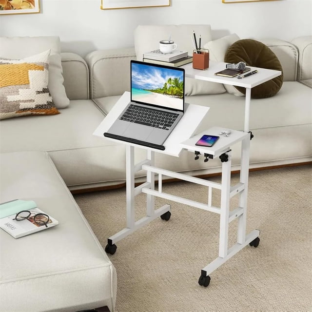 Yiwa Petit Bureau Debout Mobile, Table Roulante à Hauteur Réglable pour la Maison, l'École Ou l'Espace de Travail