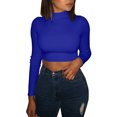 thumbnail image 3 of Women Long Sleeve Crop Tops Half Turtleneck Solid Color Slim Pullovers, 3 of 8