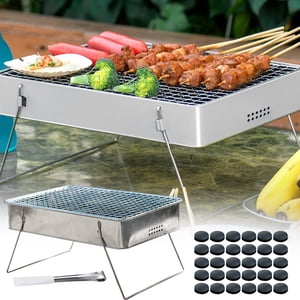 Iodue Barbecue Grills Foldable Compact Vent Holes BBQ Grill Portable Camping Grill Quick Grill Large Household Disposable Barbecue Stove Camping Hiking Travel Picnic BBQ Supplies Silver