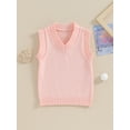 thumbnail image 2 of FOCUSNORM Toddler Sweater Vest Lightweight Sleeveless V Neck Solid Color Pullover Knitted Tank Tops, 2 of 9