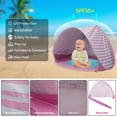 thumbnail image 2 of Tente de Plage Pop-Up pour Bébé, Tente d'Ombrage pour Piscine pour Enfants, Protection Solaire UV SPF 50+, Abri Solaire de Plage pour Bébé avec Piscine Séparée pour Nourrisson Intérieur Extérieur (Rayures Vert Lac Rayures Roses), 2 of 6