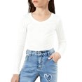 thumbnail image 1 of yardsong Girls' Winter Warm Fleece Ribbed Knit Top - Slim Fit Crewneck Base Layer Tee White,8-11Years, 1 of 5
