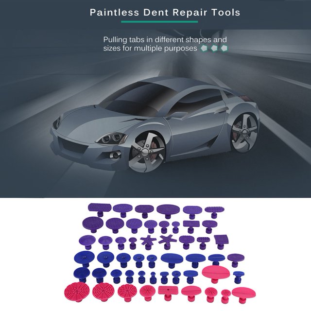 HURRISE 52Pcs Car Auto Body Dents Removal Pulling Tabs Paintless Dent Repair Tools, Car Dent Repair Puller Tabs, PDR Puller Tabs
