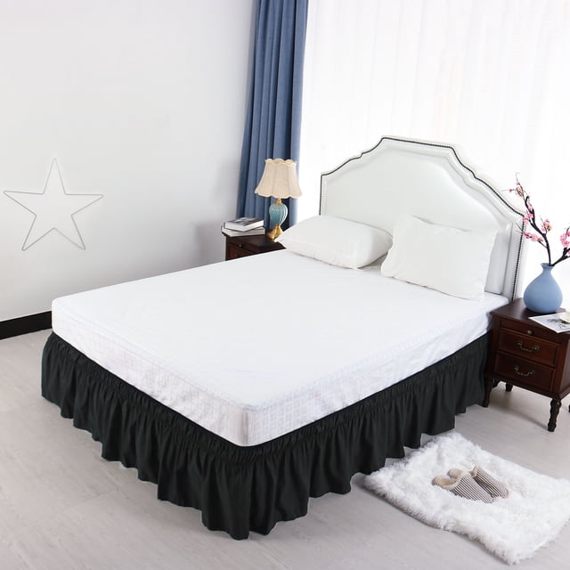REGALWOVEN Bed Skirt Polyester Elastic Wrap Around Dust Ruffle, King Black
