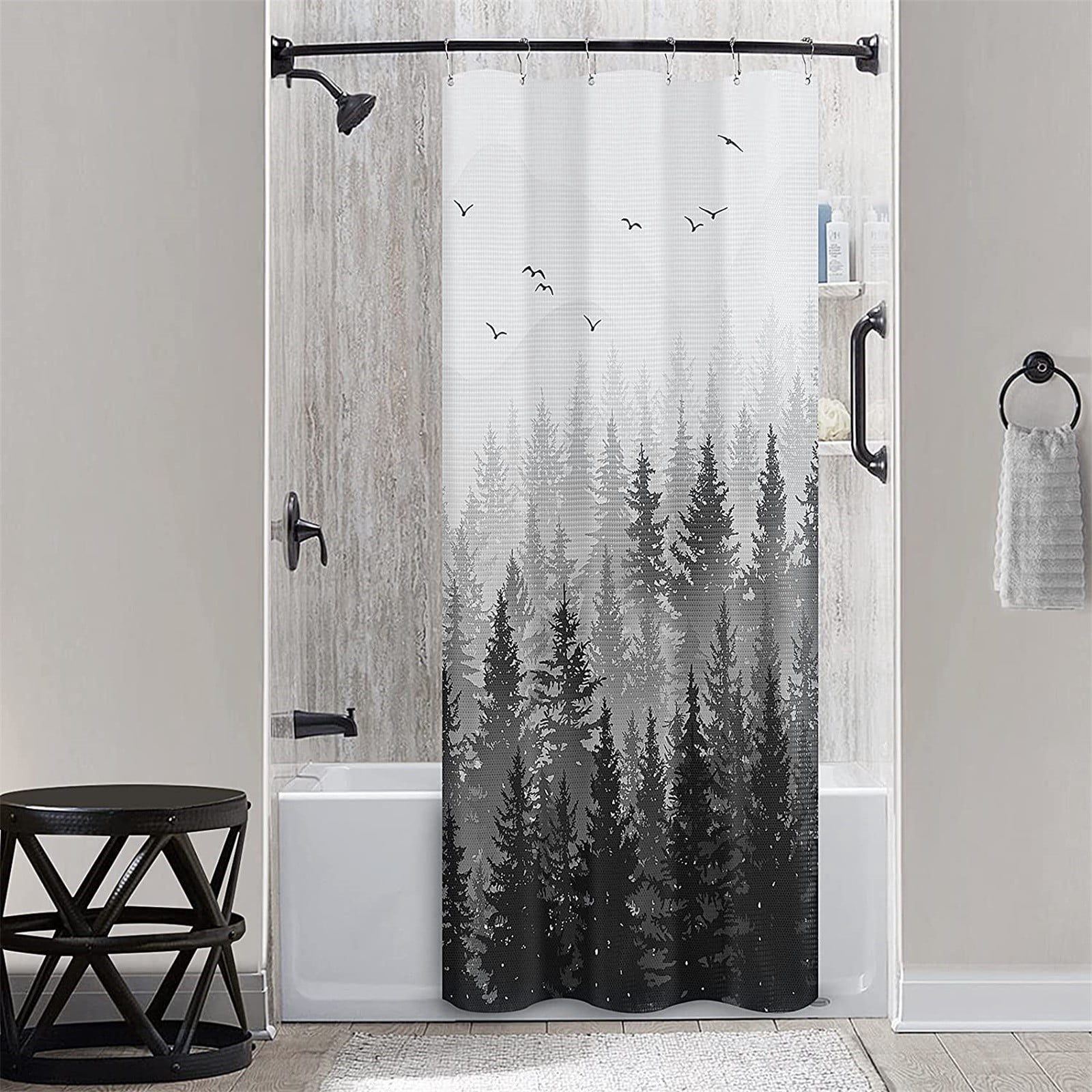 Home Textile Shower Curtain Clearance 36 Shower Curtain Black Trees Shower Curtains For Bathroom Dark Grey White Shower Curtain Nature Shower Curtain Set Cool Stand Up Shower, Home Textile Shower Curt