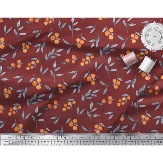 Soimoi Tissu Popeline de Coton Rouge Imprimé Baies Feuilles 1 Yard 42 Pouces de Large