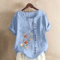 thumbnail image 2 of Pompotops Chemise Ample Décontractée à Manches Courtes et Col Rond pour Femmes, Imprimé Floral, Été, 2 of 5