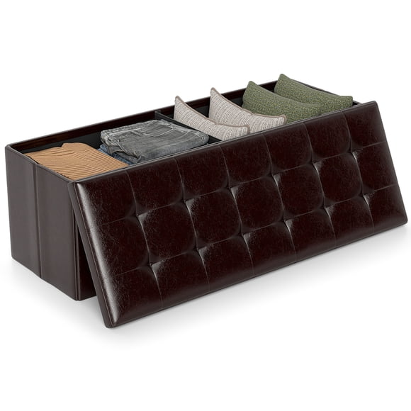 Patiojoy Folding Storage Stool Padded Ottoman Faux Leather Foot Rest Seat Pouffe Box Brown