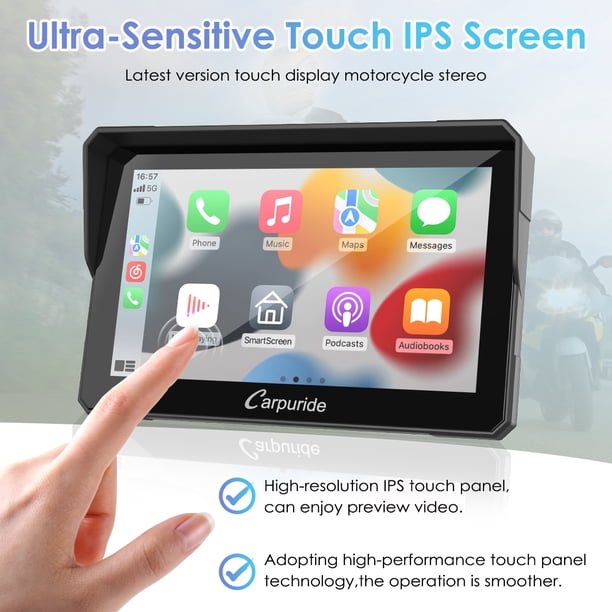 Carpuride 702 スマートモニター (等に) Carpuride Carplay & Android Auto，IP67 Smart Screen for Motorcycle