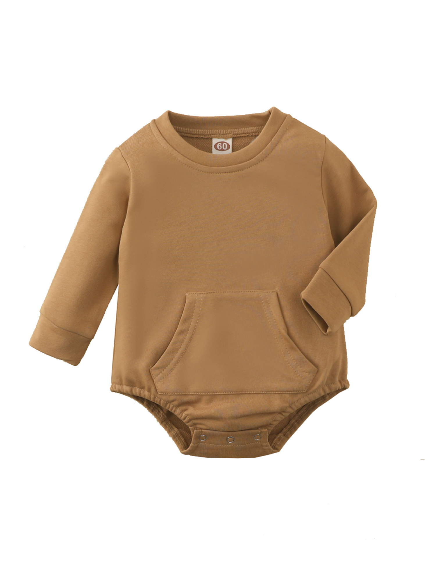 Kmbangi Barboteuse en Coton pour Bébé Manches Longues Col Rond Couleur Unie avec Poche