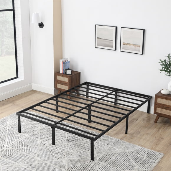 Cadre de lit à plateforme en acier renforcé Mainstays Full 14" avec espace de rangement sous le cadre, sans sommier nécessaire, noir
