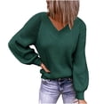 thumbnail image 1 of Fall Sweaters for Women V Neck Long Sleeve Solid Color Ribbed Pullover Sweaters Casual Loose Comfy Shirts Tunic Tops, 1 of 5