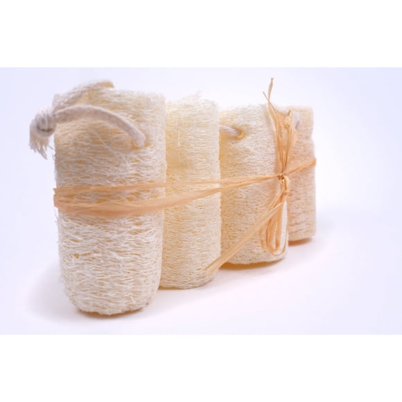 4 Pack Natural Loofah Sponges for Bath and Shower, Eco-Friendly Body Cleansing Pads
