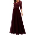 thumbnail image 3 of Faithtur Nouvelle Mode Femmes Longue Robe Couleur Unie Patchwork Dentelle V-Cou à Manches Mi Dos Sans Fermeture Éclair Robe Féminine, 3 of 5