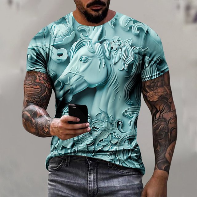 Weiqiqre T-shirt pour Homme Décontracté à Relief, Imprimé de Course, T-shirt Graphique, Extérieur, Quotidien, Vacances, Manches Courtes, Col Rond, Chandail à Porter au Quotidien, Extérieur, Rue et Centres de Villégiature