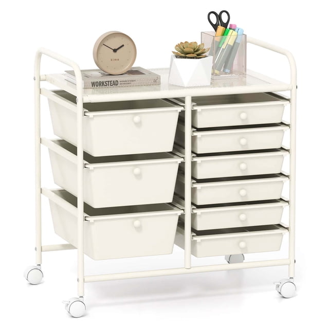 Costway 9 Drawer Rolling Organizer Cart Utility Storage Tools Scrapbook Paper Multi-Use White
