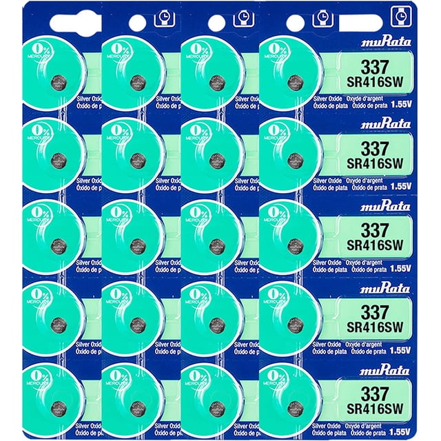Murata 337 SR416SW Battery 1.55V Silver Oxide Watch Button Cell (20 Batteries)