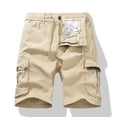 thumbnail image 2 of Men Casual Solid Zipper Button Pockets Elastic Waist Cropped Cargo Shorts(Khaki,L), 2 of 8
